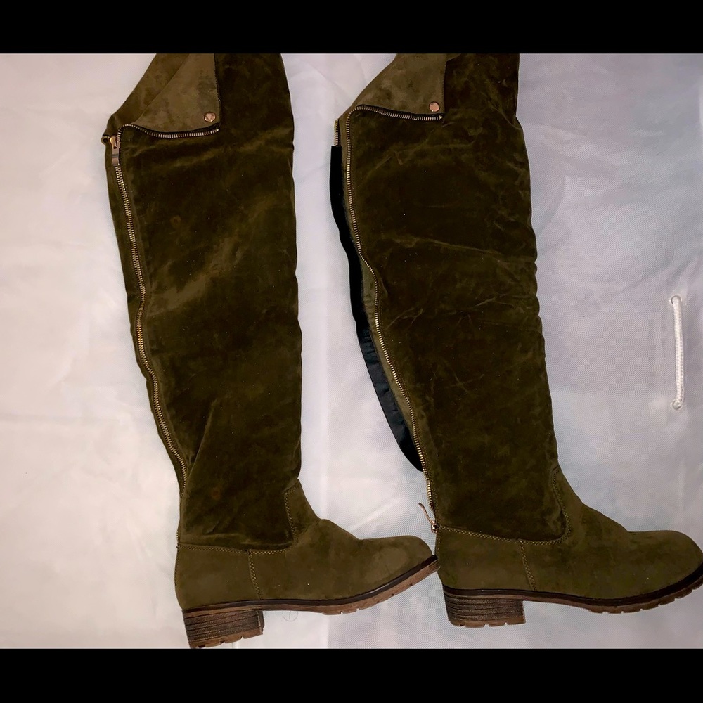 Lady Godiva Women's Felissa Over the Knee Boots with Inner Packet Olive Suede